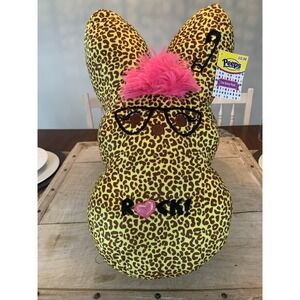 Peeps EMO Punk Rock Bunny Yellow Hot Pink Cheetah Leopard Print 16" Easter Plush